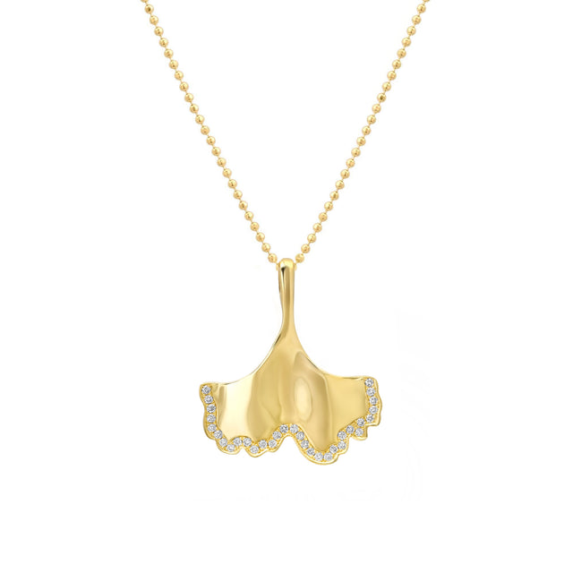 Luxe Gingko Leaf Pendant with Diamond Accent