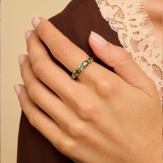 Green Tourmaline Mosaic Ring