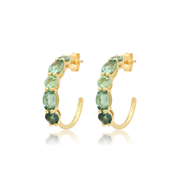 Small Green Tourmaline Mosaic Hoops