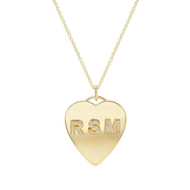Large Heart with Diamond Initial Necklace