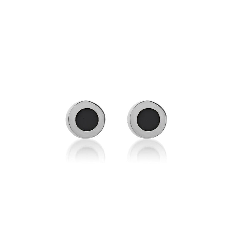 White Gold Onyx Inlay Circle Studs