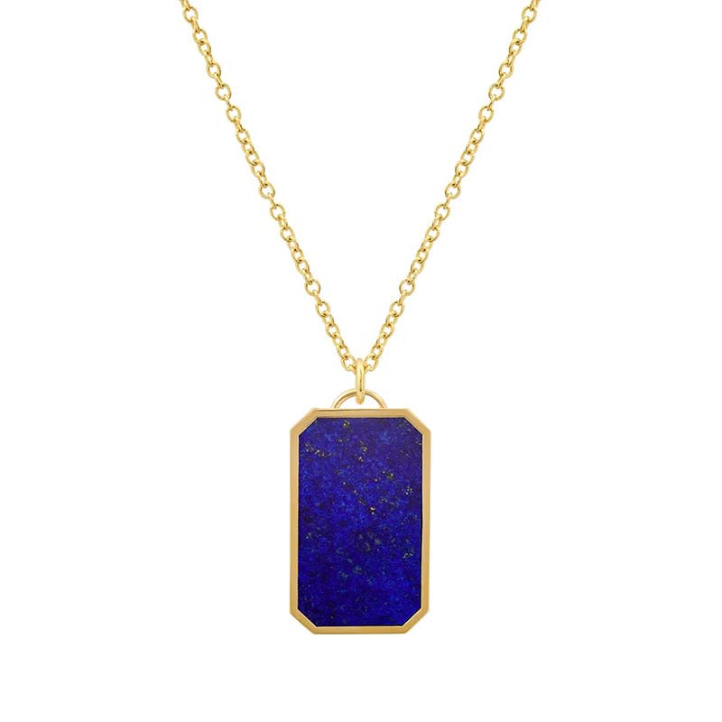 Lapis Inlay Tag Pendant Necklace