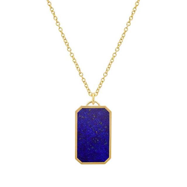 Lapis Inlay Tag Pendant Necklace