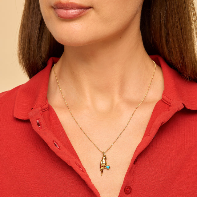 Lovebird Necklace with Turquoise Heart 