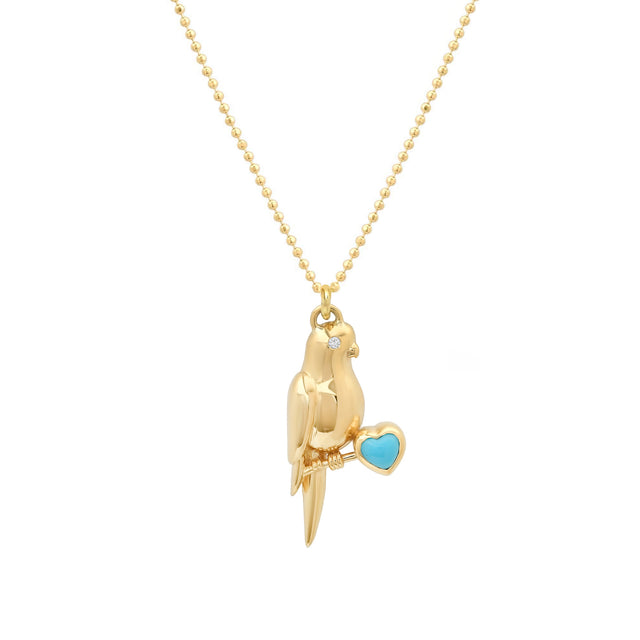 Lovebird Necklace with Turquoise Heart 