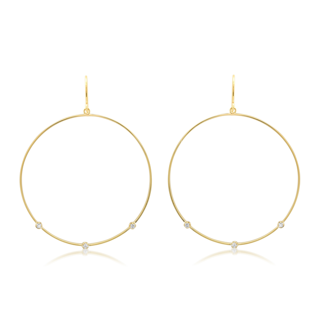 Large Open Circle Earrings with 3 Illusion Set Diamonds