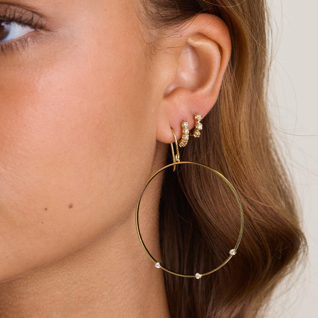 Large Open Circle Earrings with 3 Illusion Set Diamonds