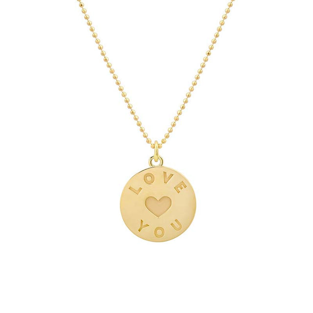 Love You & Heart Sentiment Pendant Necklace