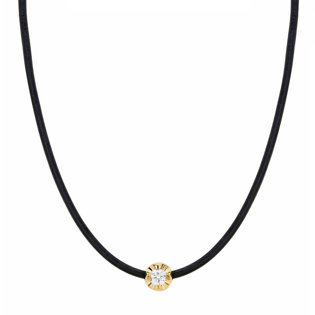 Illusion Set Diamond and Leather Cord Necklace