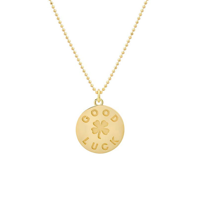 Good Luck & Clover Sentiment Pendant Necklace