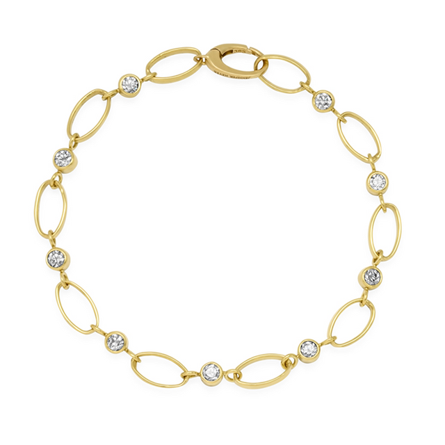 Medium Edith Link Bracelet with Diamond Bezel Accents