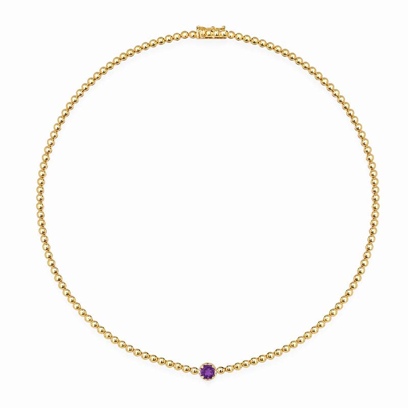 Mini Bezel Tennis Necklace with Illusion Set Amethyst Accent