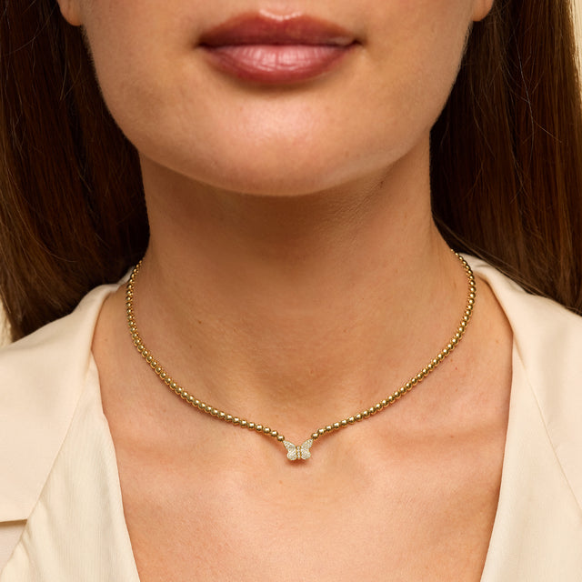 Bezel Tennis Necklace with Diamond Butterfly 