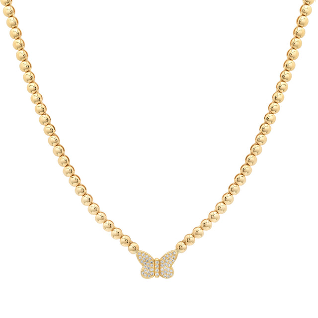 Bezel Tennis Necklace with Diamond Butterfly 