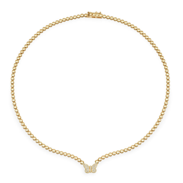 Bezel Tennis Necklace with Diamond Butterfly 