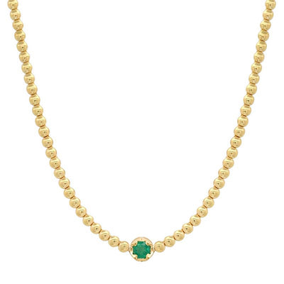 Bezel Tennis Necklace with Illusion Set Emerald Center