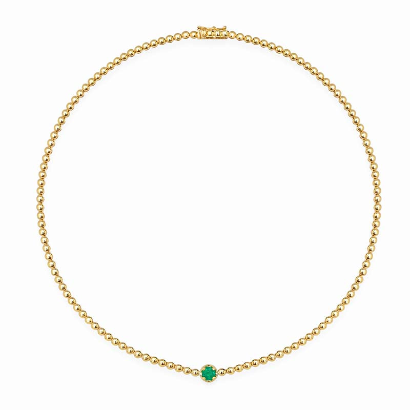Mini Bezel Tennis Necklace with Illusion-Set Emerald Center