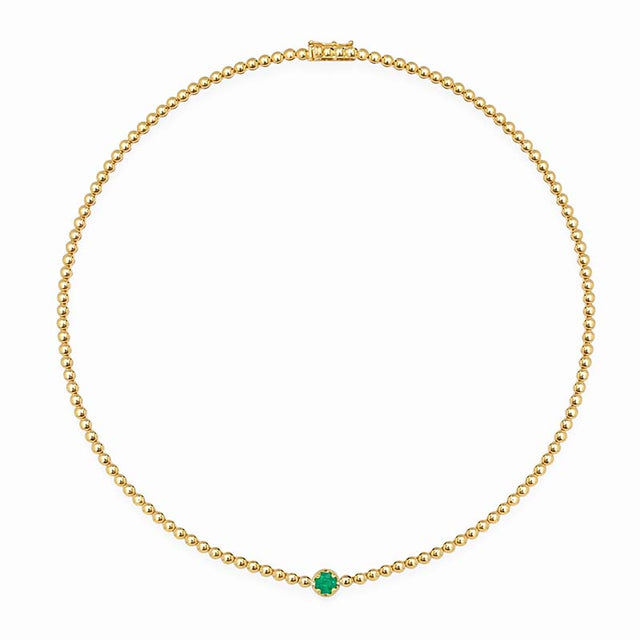 Bezel Tennis Necklace with Illusion Set Emerald Center