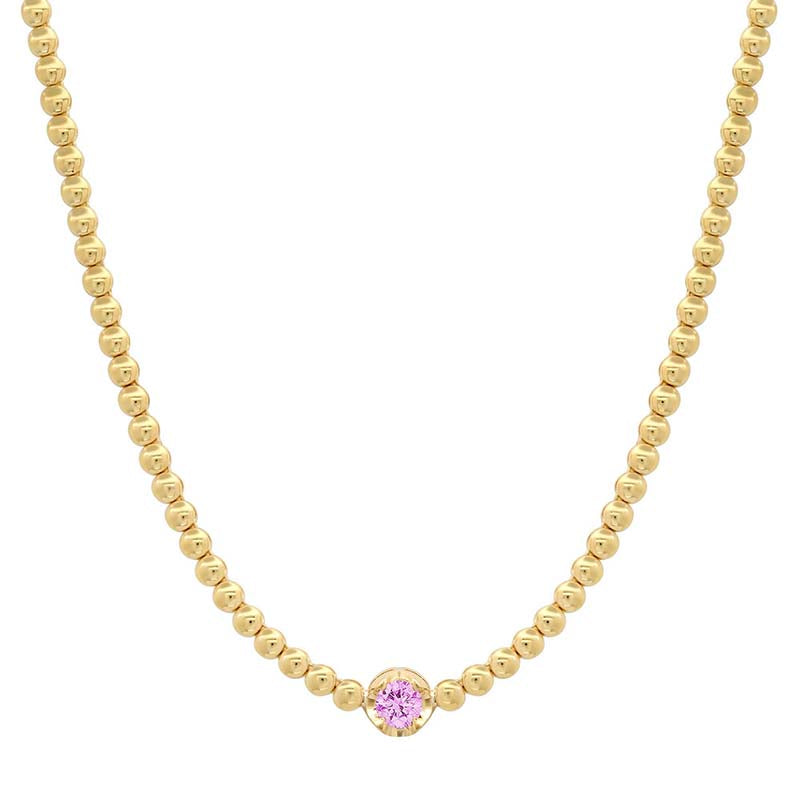 Mini Bezel Tennis Necklace With Illusion Set Pink Sapphire Center