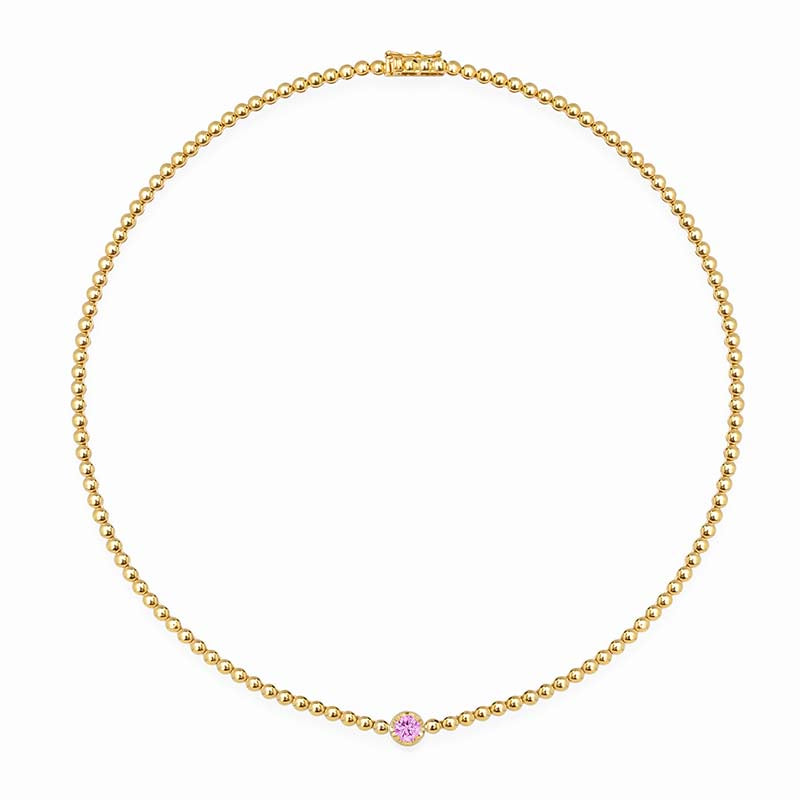 Mini Bezel Tennis Necklace With Illusion Set Pink Sapphire Center