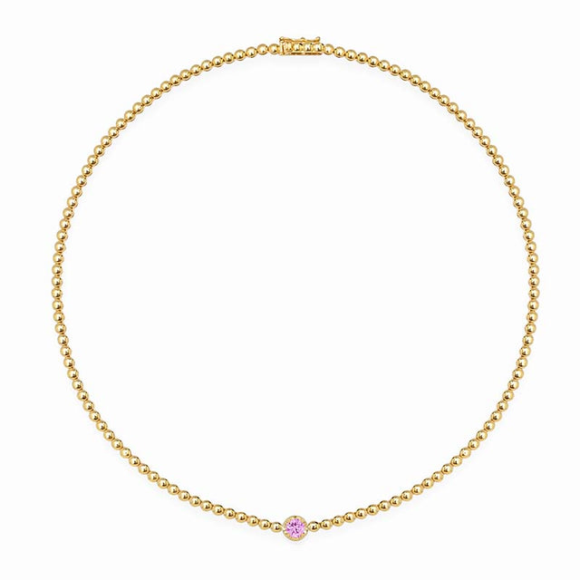 Bezel Tennis Necklace With Illusion Set Pink Sapphire Center