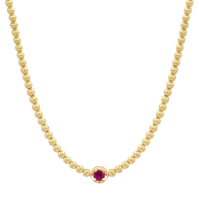 Bezel Tennis Necklace With Illusion Set Ruby Center