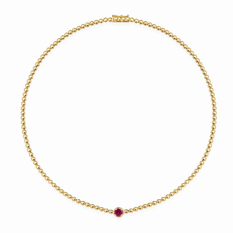 Mini Bezel Tennis Necklace With Illusion-Set Ruby Center