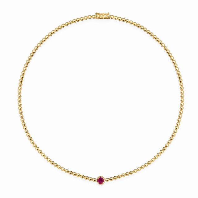 Bezel Tennis Necklace With Illusion Set Ruby Center