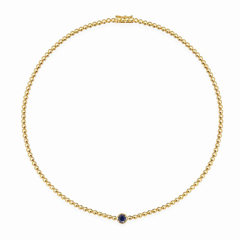 Mini Bezel Tennis Necklace With Illusion-Set Blue Sapphire Center
