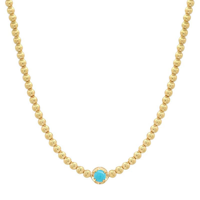Bezel Tennis Necklace With Illusion Set Turquoise Center