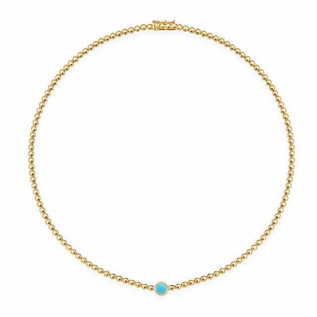 Bezel Tennis Necklace With Illusion Set Turquoise Center