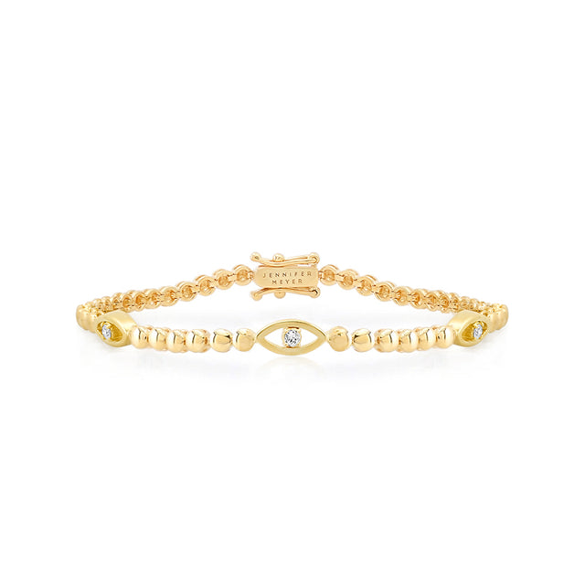 Bezel Tennis Bracelet With 3 Mini Open Evil Eye Accents