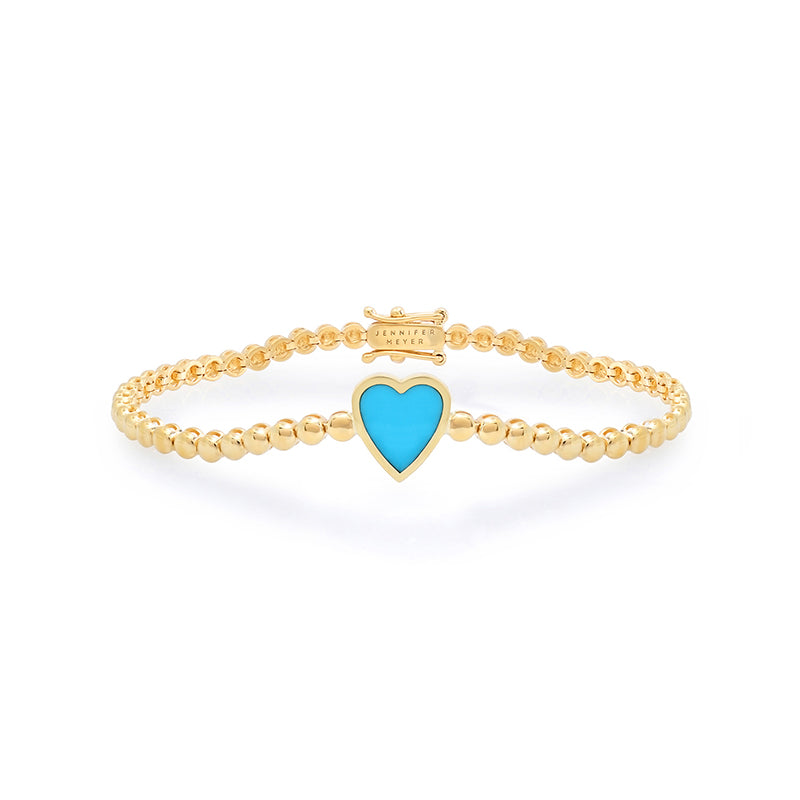 Mini Bezel Tennis Bracelet with Turquoise Inlay Heart