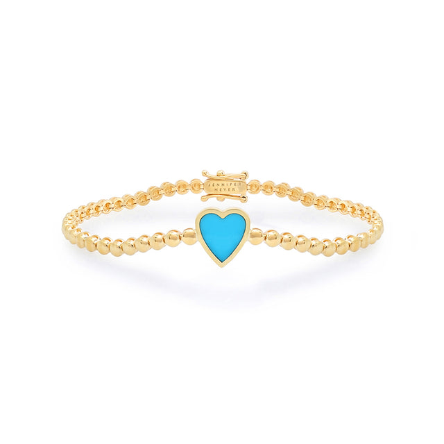 Bezel Tennis Bracelet with Turquoise Inlay Heart