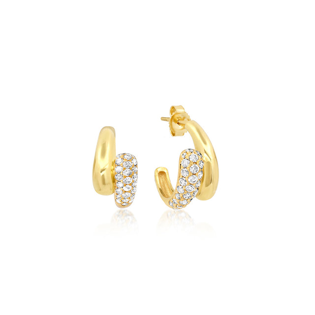 Mini Double Dome Hoops with Diamond Accent