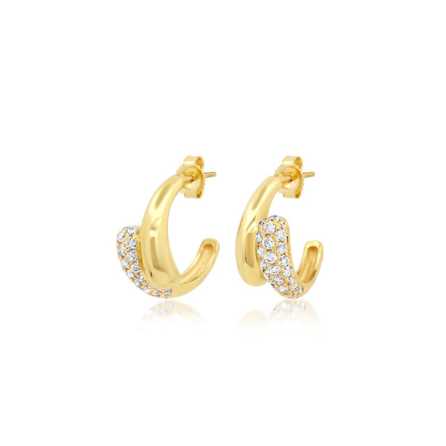 Mini Double Dome Hoops with Diamond Accent
