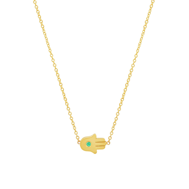 Mini Hamsa Necklace with Emerald Center