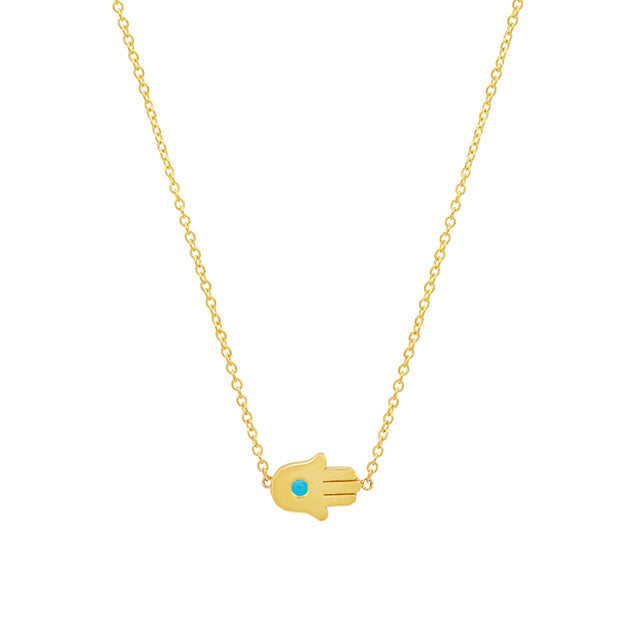 Mini Hamsa Necklace with Turquoise Center