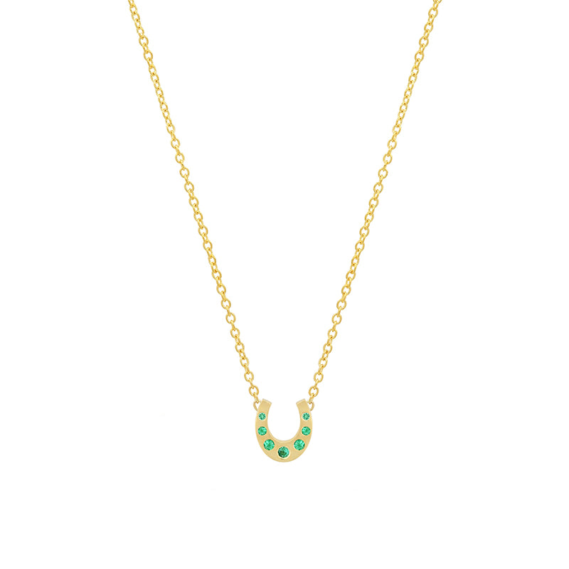 Mini Horseshoe Necklace with Emerald Accents