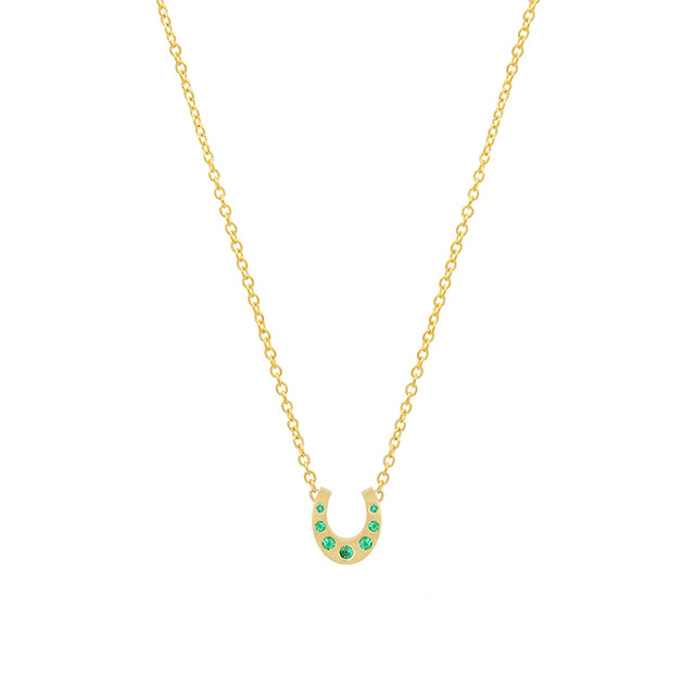 Mini Horseshoe Necklace with Emerald Accents