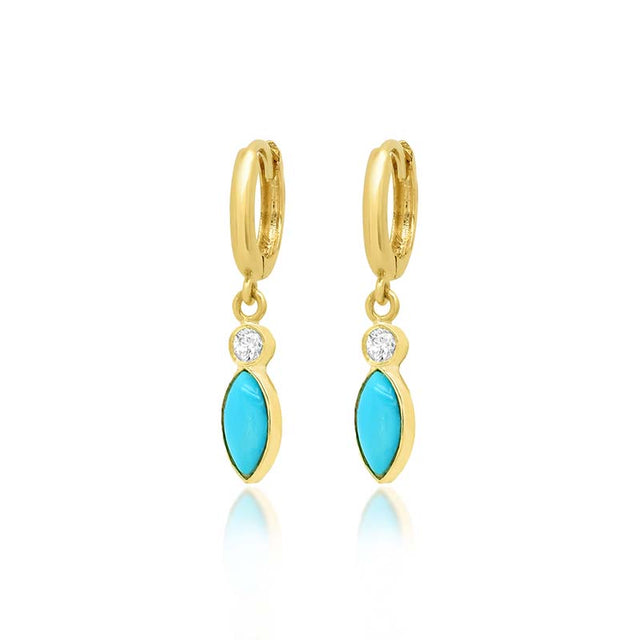 Huggies with Mini Diamond and Turquoise Marquise Drop