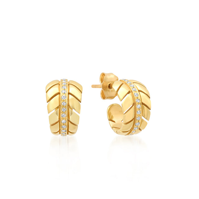 Mini Leaf Hoops with Diamonds