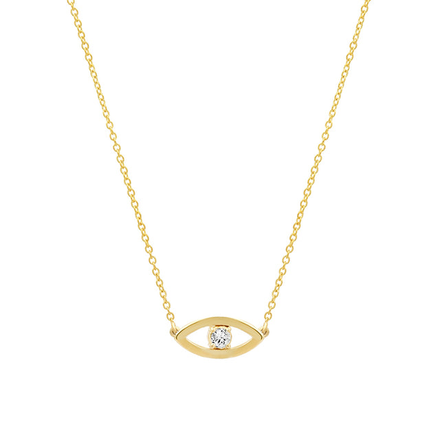 Mini Open Evil Eye Necklace with Diamond Center