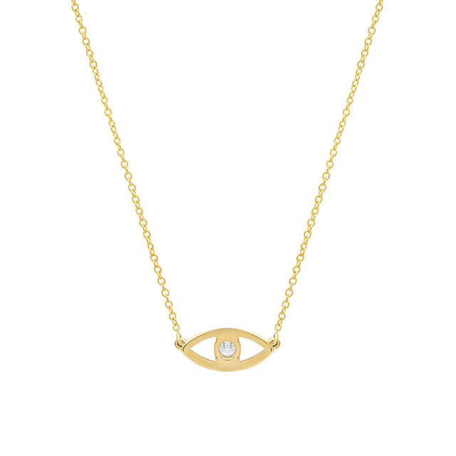 Mini Open Evil Eye Necklace with Diamond Center