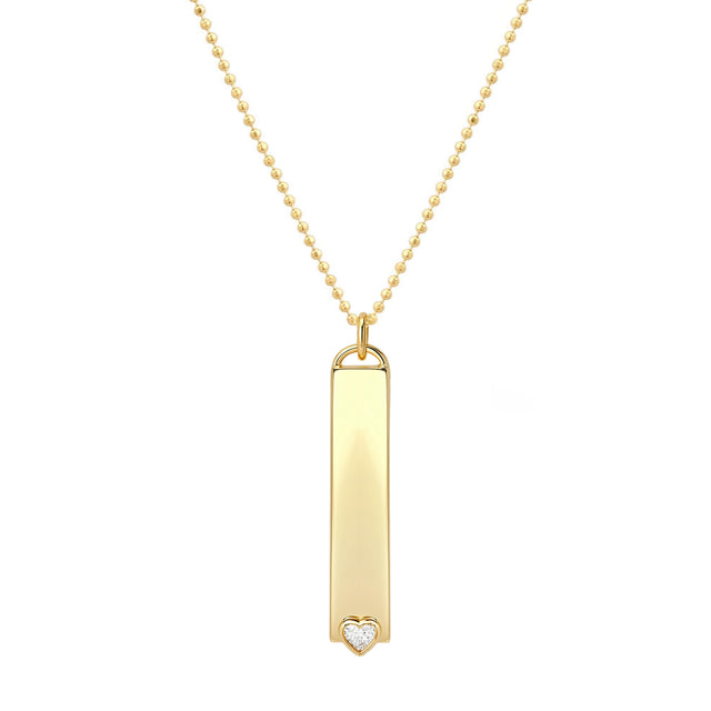 Vertical Engravable Nameplate Pendant with Diamond Heart