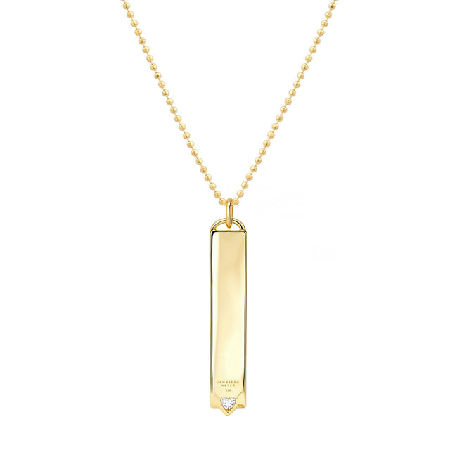 Vertical Engravable Nameplate Pendant with Diamond Heart