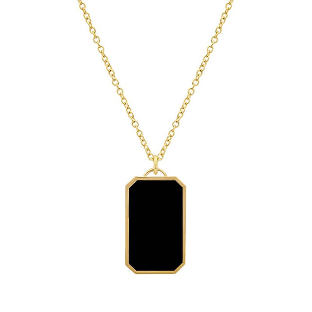Onyx Inlay Tag Pendant Necklace