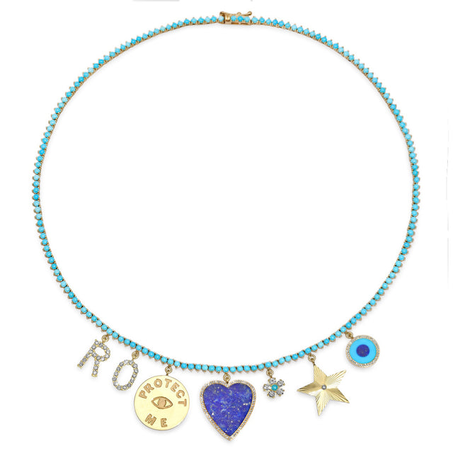 3-Prong Turquoise Tennis Necklace with Custom Charms