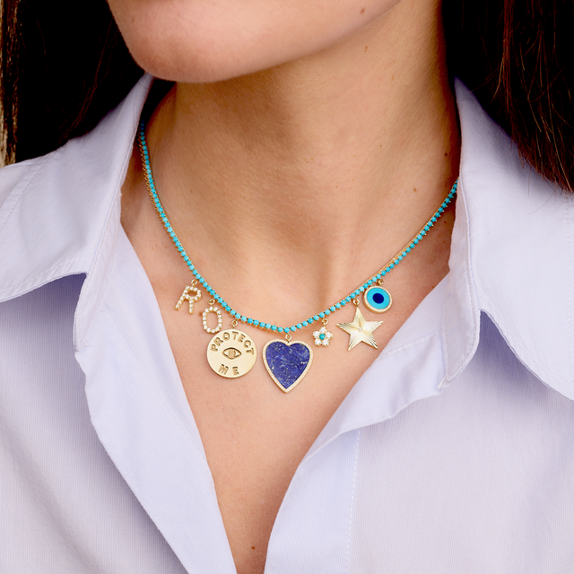 3-Prong Turquoise Tennis Necklace with Custom Charms
