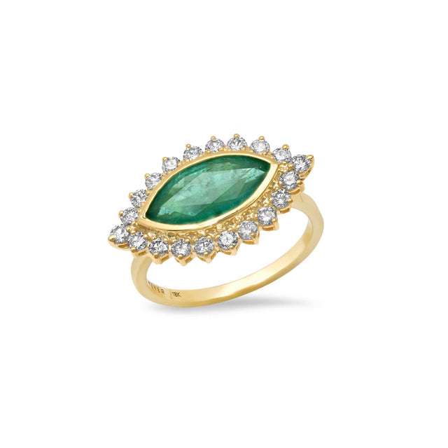 Large Emerald and Diamond Marquise Ring